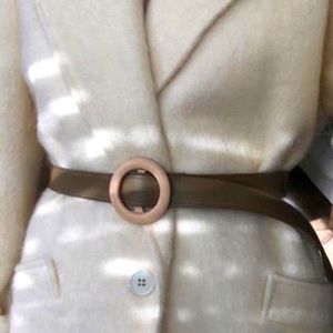 Young Frankk Vegan Leather Brown Adjustable Belt with Wooden Round Buckle